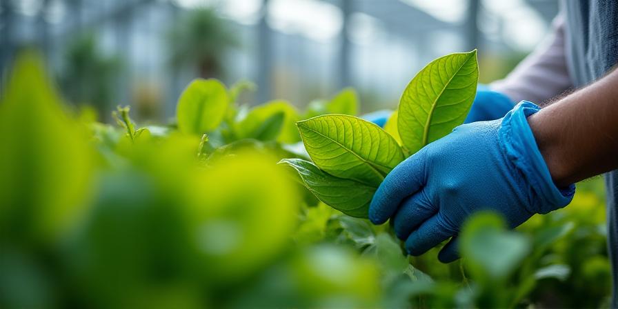 Scientist examining rare plant growth