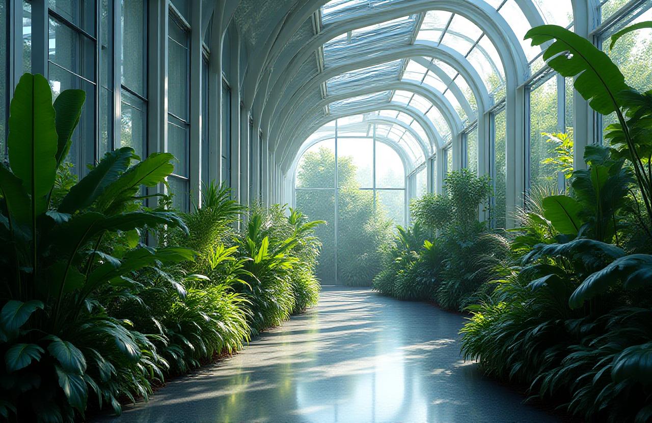 Lush conservatory with exotic species